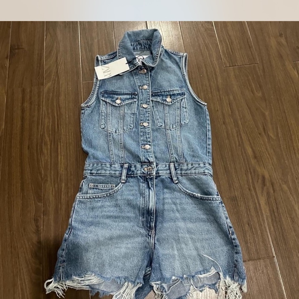 Zara Light Blue Denim Sleeveless Romper